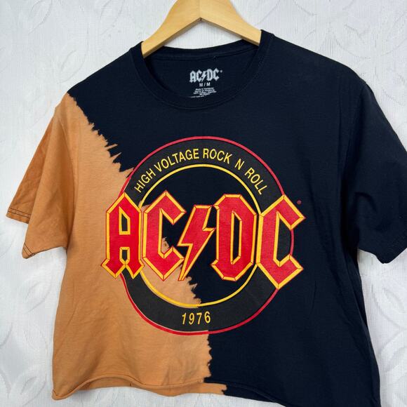 ACDC Size M High Voltage Rock and Roll 1976 Bleached Crop Tee - Picture 3 of 8